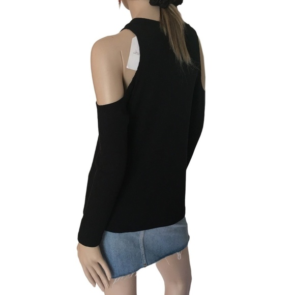 Revolve LNA Cold Shoulder Sweater Top Tunic Modal Blend Choker V-Neck - Picture 6 of 11